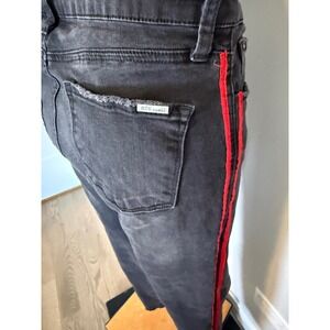 STS Blue Stella High Rise Crop Jeans Black Red Side Stripe Raw Hem Size 29